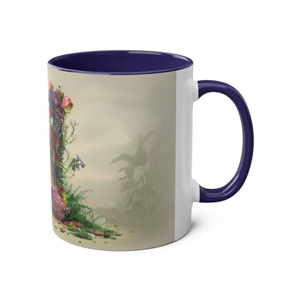 Floral Fantasy Two-Tone Ceramic Mug with Letter N Dark Blue-03