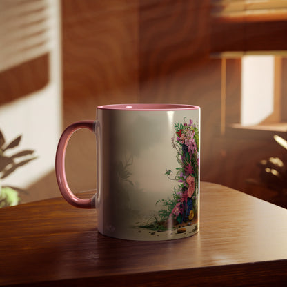 Floral Fantasy Two-Tone Ceramic Mug with Letter N Pink-04