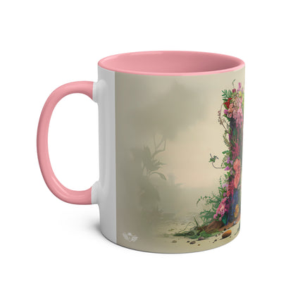 Floral Fantasy Two-Tone Ceramic Mug with Letter N Pink-02