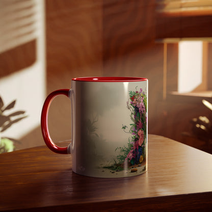 Floral Fantasy Two-Tone Ceramic Mug with Letter N Red-04