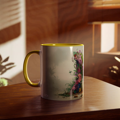 Floral Fantasy Two-Tone Ceramic Mug with Letter N Yellow-04