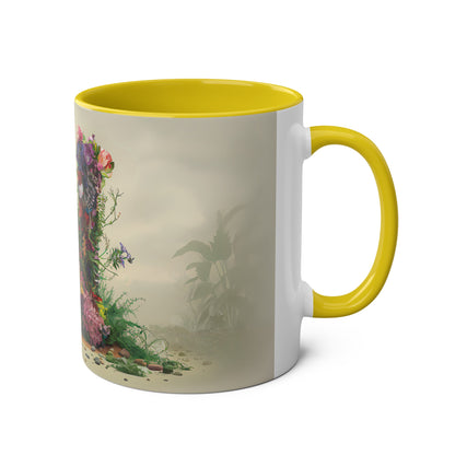 Floral Fantasy Two-Tone Ceramic Mug with Letter N Yellow-03