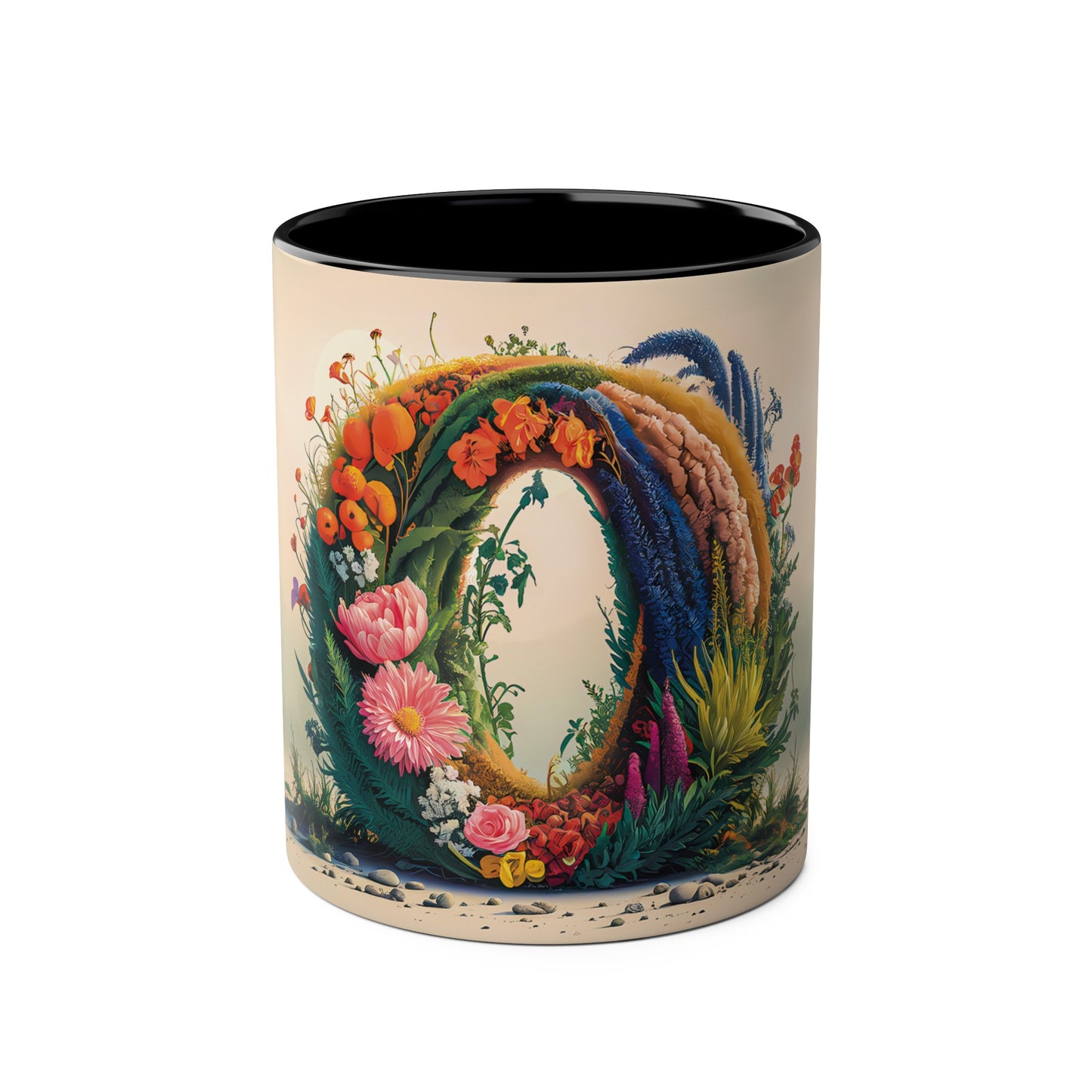 Floral Fantasy Two-Tone Ceramic Mug with Letter O Black-01