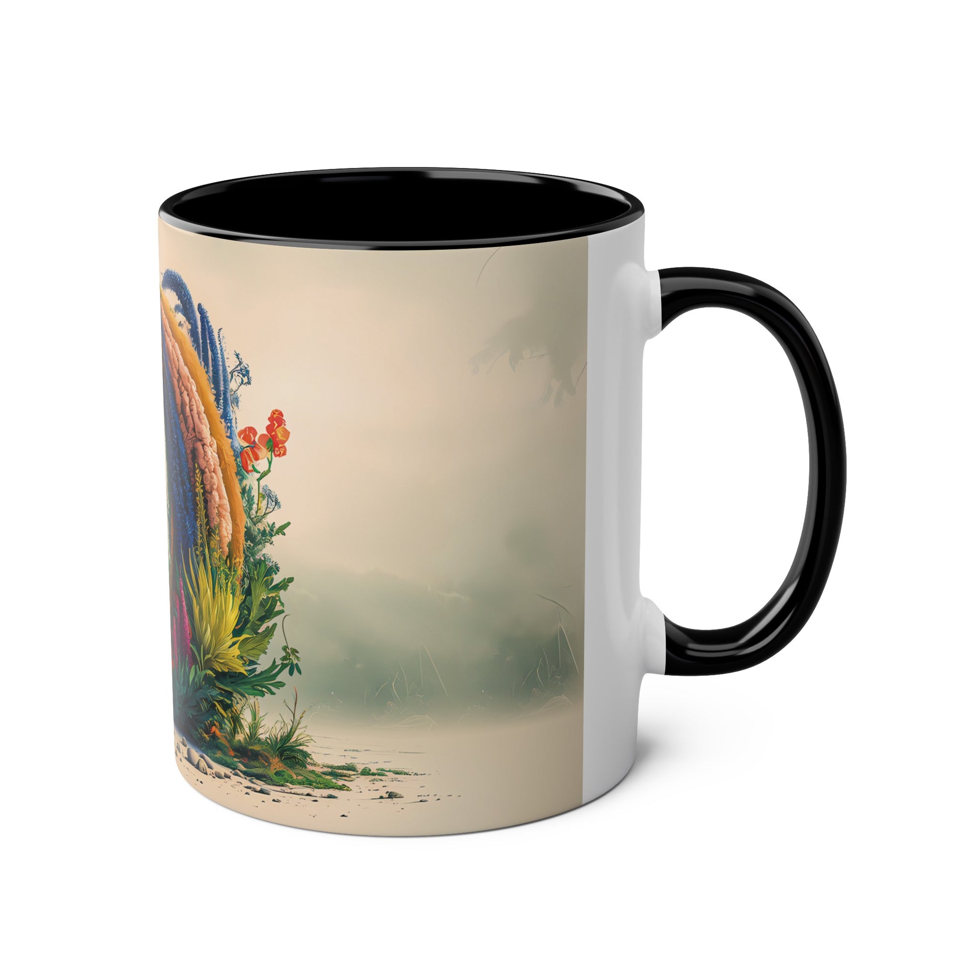 Floral Fantasy Two-Tone Ceramic Mug with Letter O Black-03