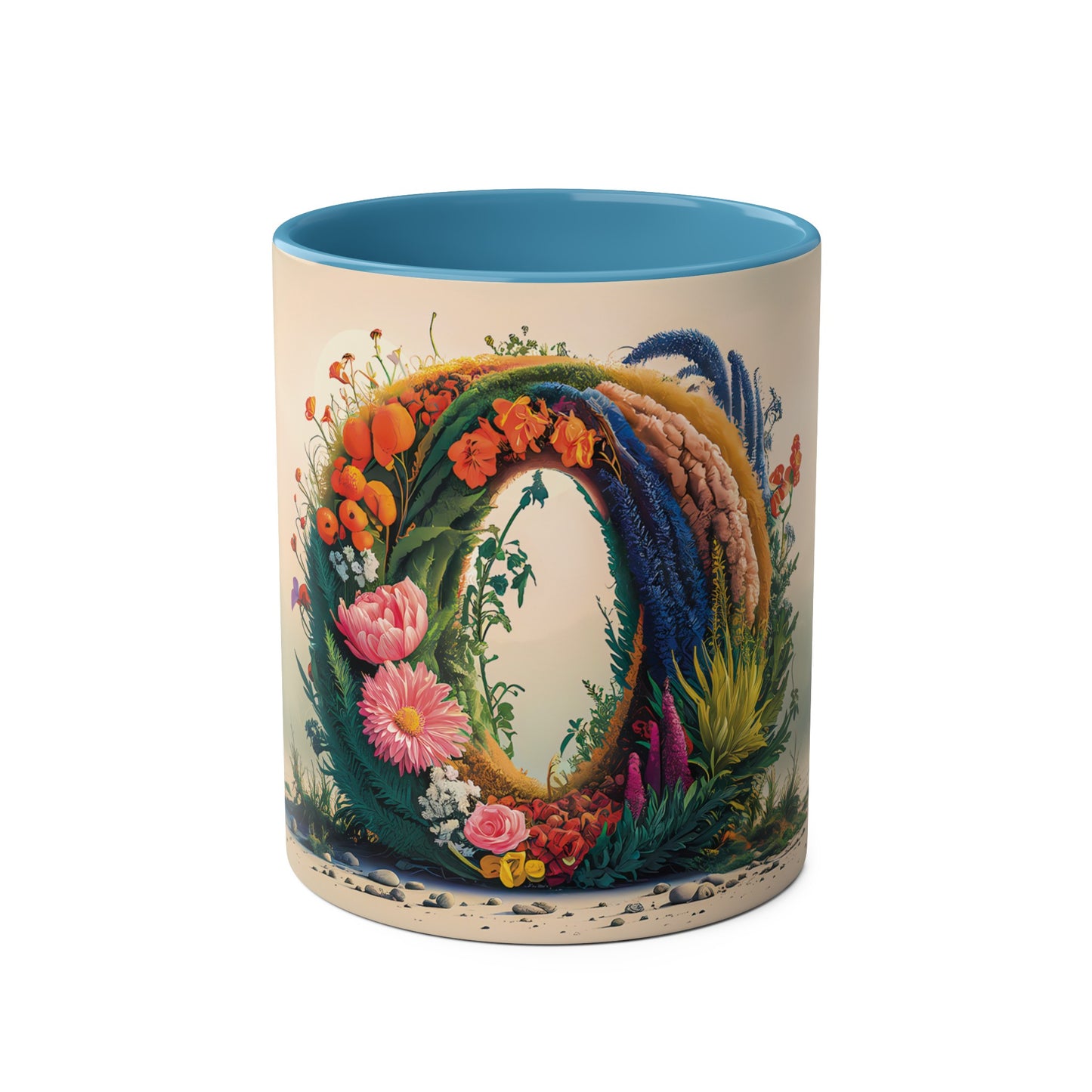 Floral Fantasy Two-Tone Ceramic Mug with Letter O Blue-01