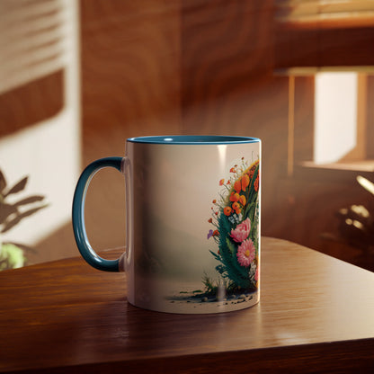 Floral Fantasy Two-Tone Ceramic Mug with Letter O Blue-04