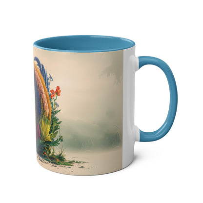 Floral Fantasy Two-Tone Ceramic Mug with Letter O Blue-03