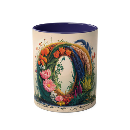 Floral Fantasy Two-Tone Ceramic Mug with Letter O Dark Blue-01