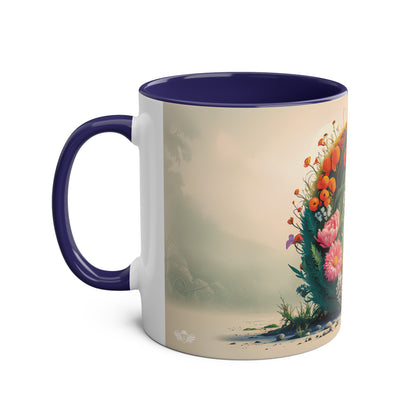 Floral Fantasy Two-Tone Ceramic Mug with Letter O Dark Blue-02