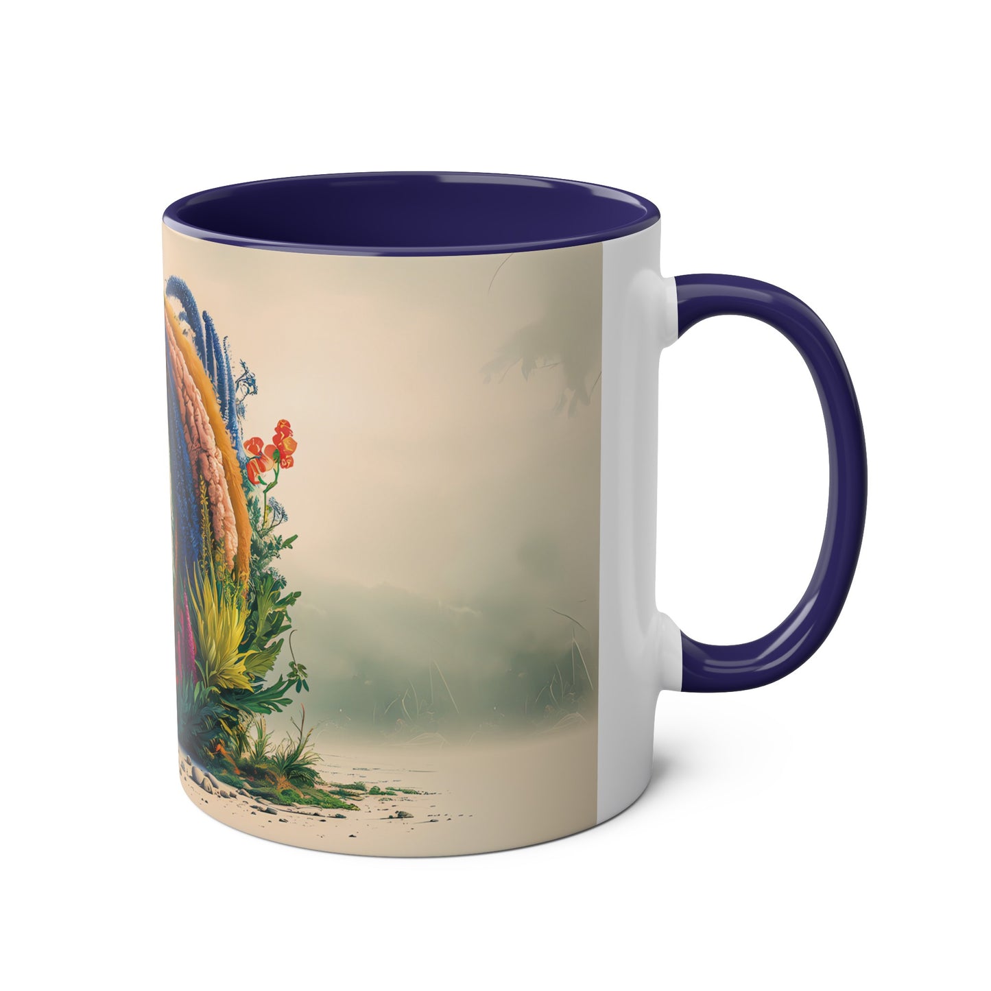 Floral Fantasy Two-Tone Ceramic Mug with Letter O Dark Blue-03