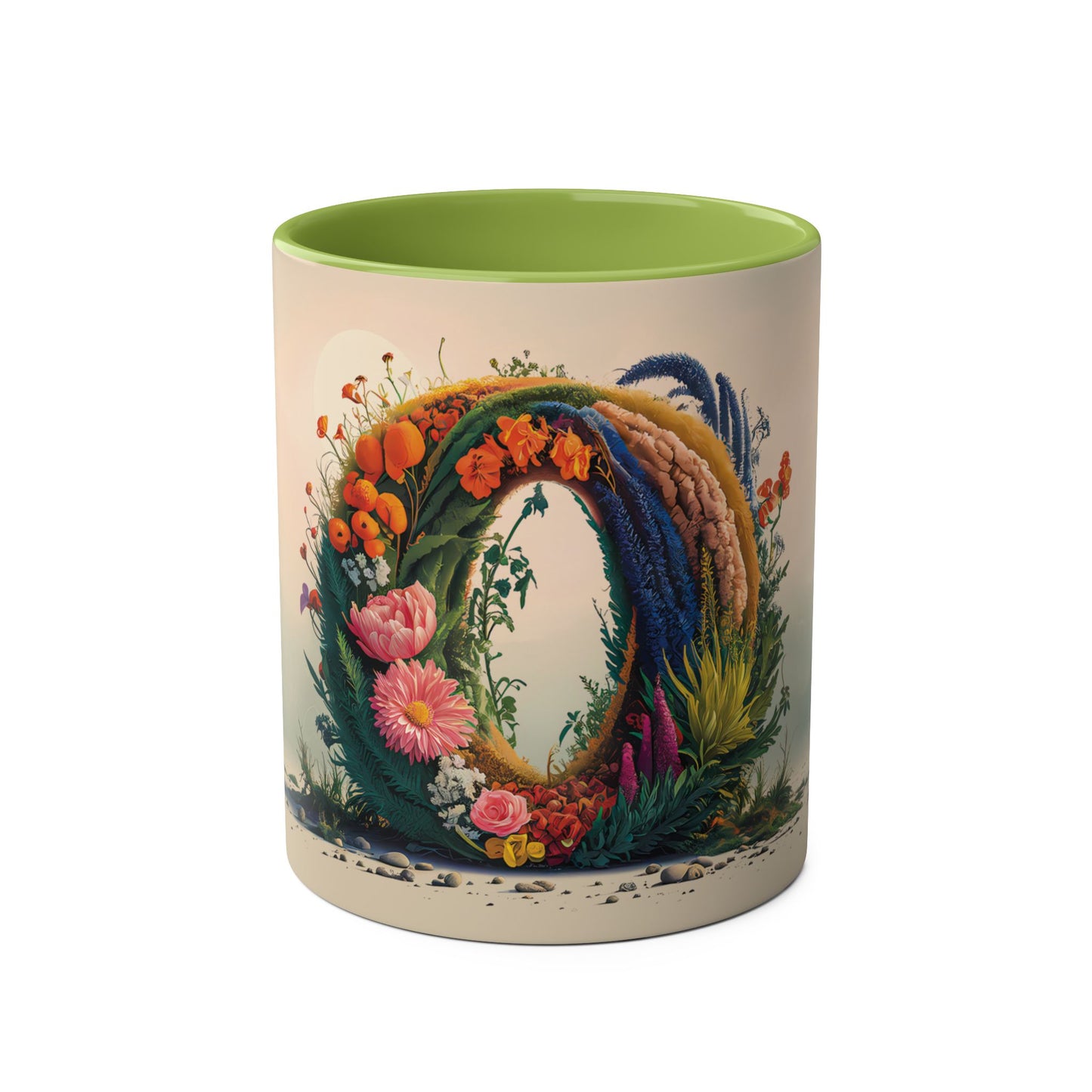 Floral Fantasy Two-Tone Ceramic Mug with Letter O