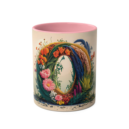 Floral Fantasy Two-Tone Ceramic Mug with Letter O Pink-01