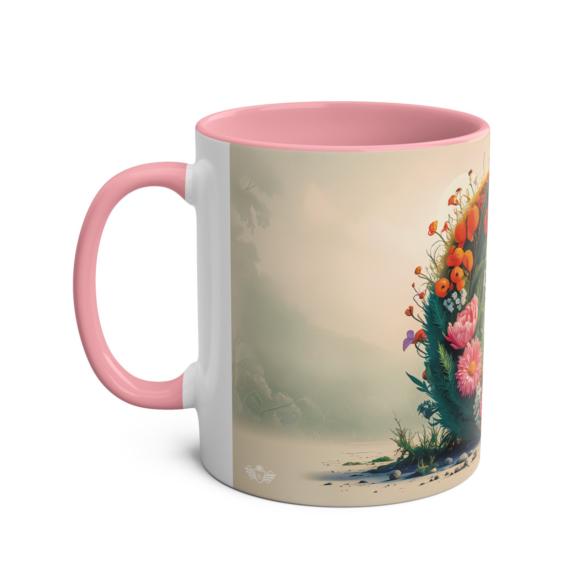 Floral Fantasy Two-Tone Ceramic Mug with Letter O Pink-02