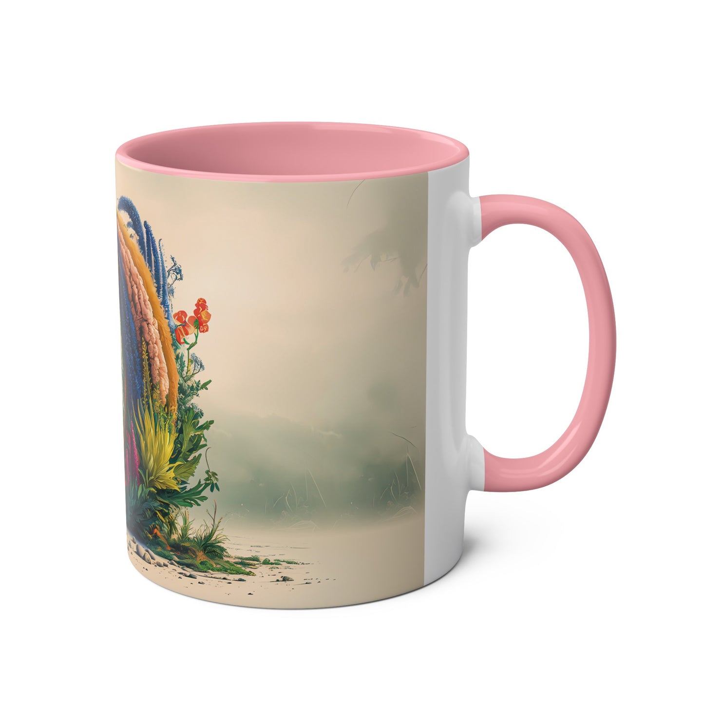 Floral Fantasy Two-Tone Ceramic Mug with Letter O Pink-03