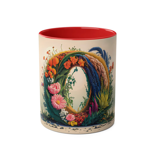 Floral Fantasy Two-Tone Ceramic Mug with Letter O Red-01