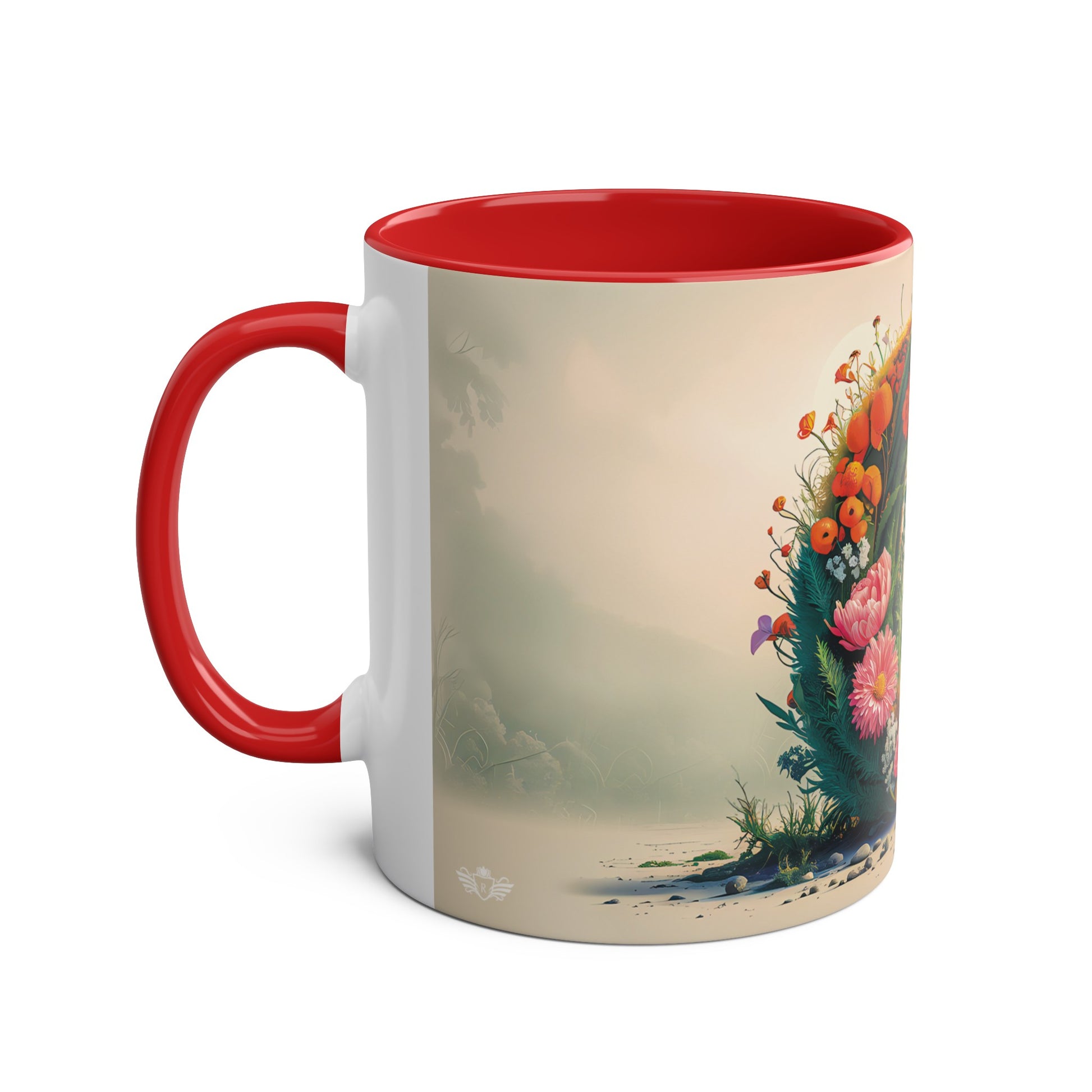 Floral Fantasy Two-Tone Ceramic Mug with Letter O Red-02