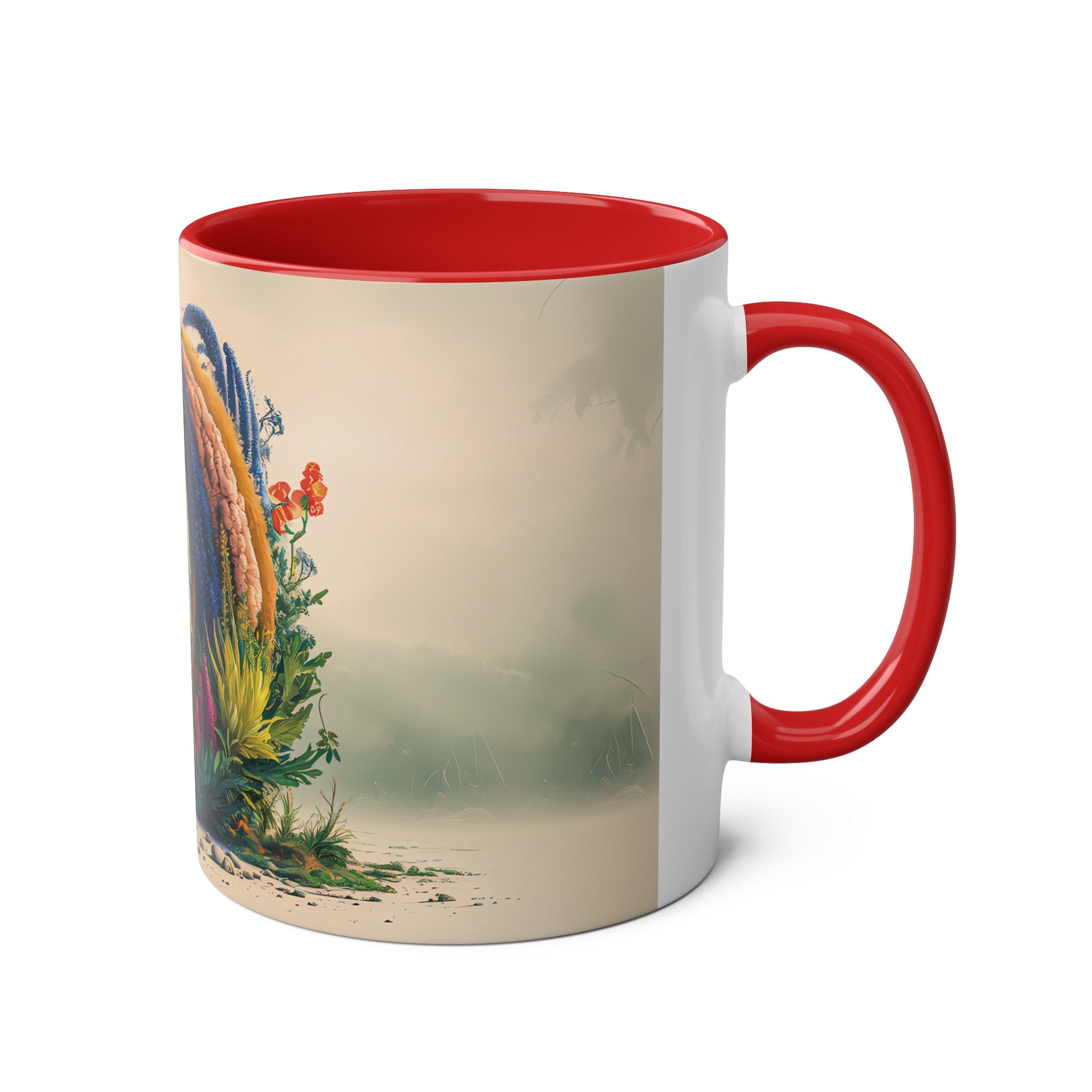 Floral Fantasy Two-Tone Ceramic Mug with Letter O Red-03