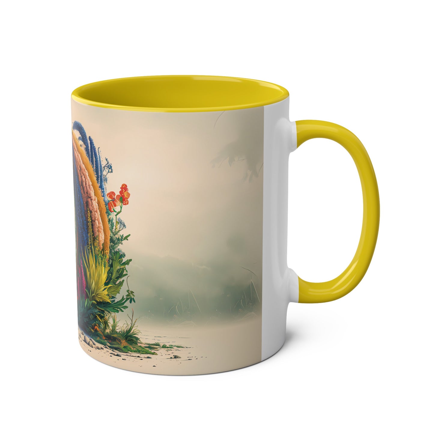 Floral Fantasy Two-Tone Ceramic Mug with Letter O Yellow-03