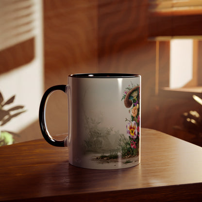 Floral Fantasy Two-Tone Ceramic Mug with Letter P Black-04