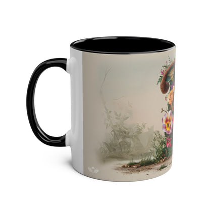 Floral Fantasy Two-Tone Ceramic Mug with Letter P Black-02