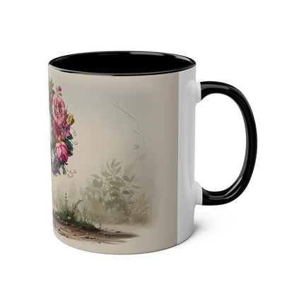 Floral Fantasy Two-Tone Ceramic Mug with Letter P Black-03