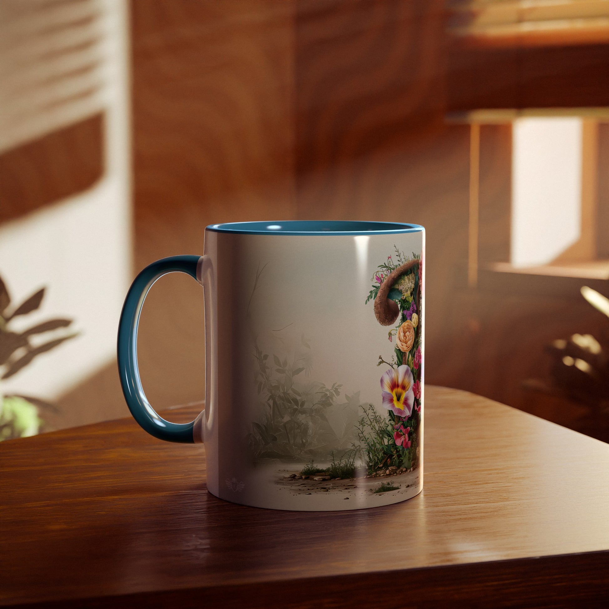 Floral Fantasy Two-Tone Ceramic Mug with Letter P-04