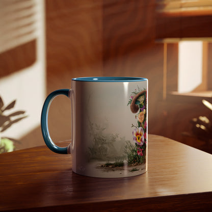 Floral Fantasy Two-Tone Ceramic Mug with Letter P-04