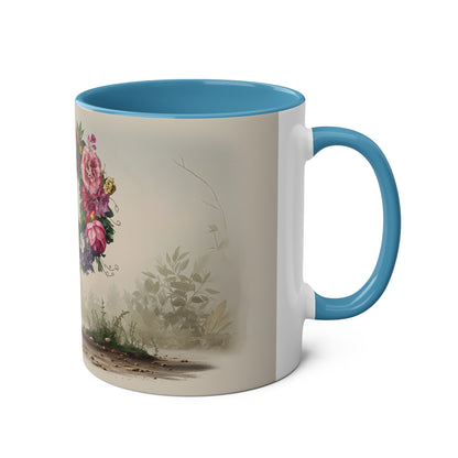 Floral Fantasy Two-Tone Ceramic Mug with Letter P-03