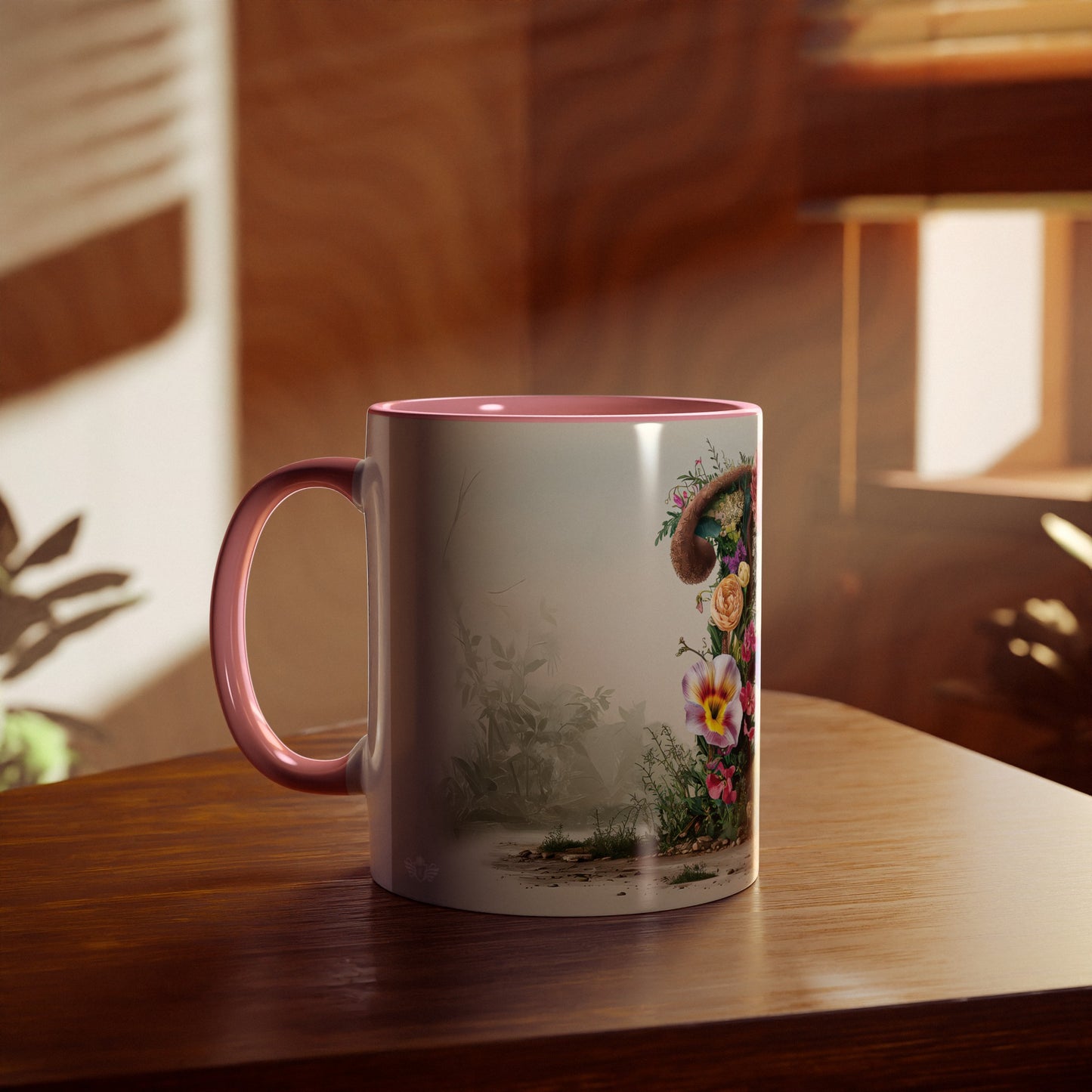 Floral Fantasy Two-Tone Ceramic Mug with Letter P Pink-04