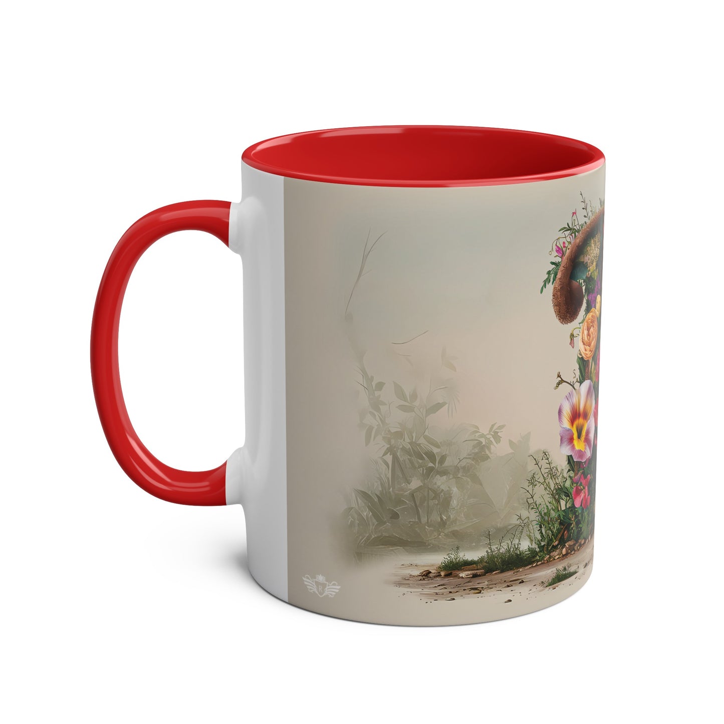 Floral Fantasy Two-Tone Ceramic Mug with Letter P Red-02