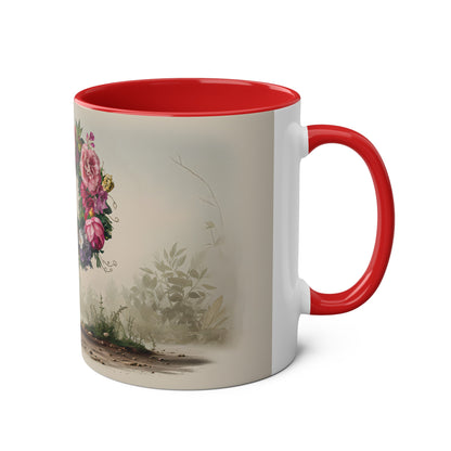 Floral Fantasy Two-Tone Ceramic Mug with Letter P Red-03