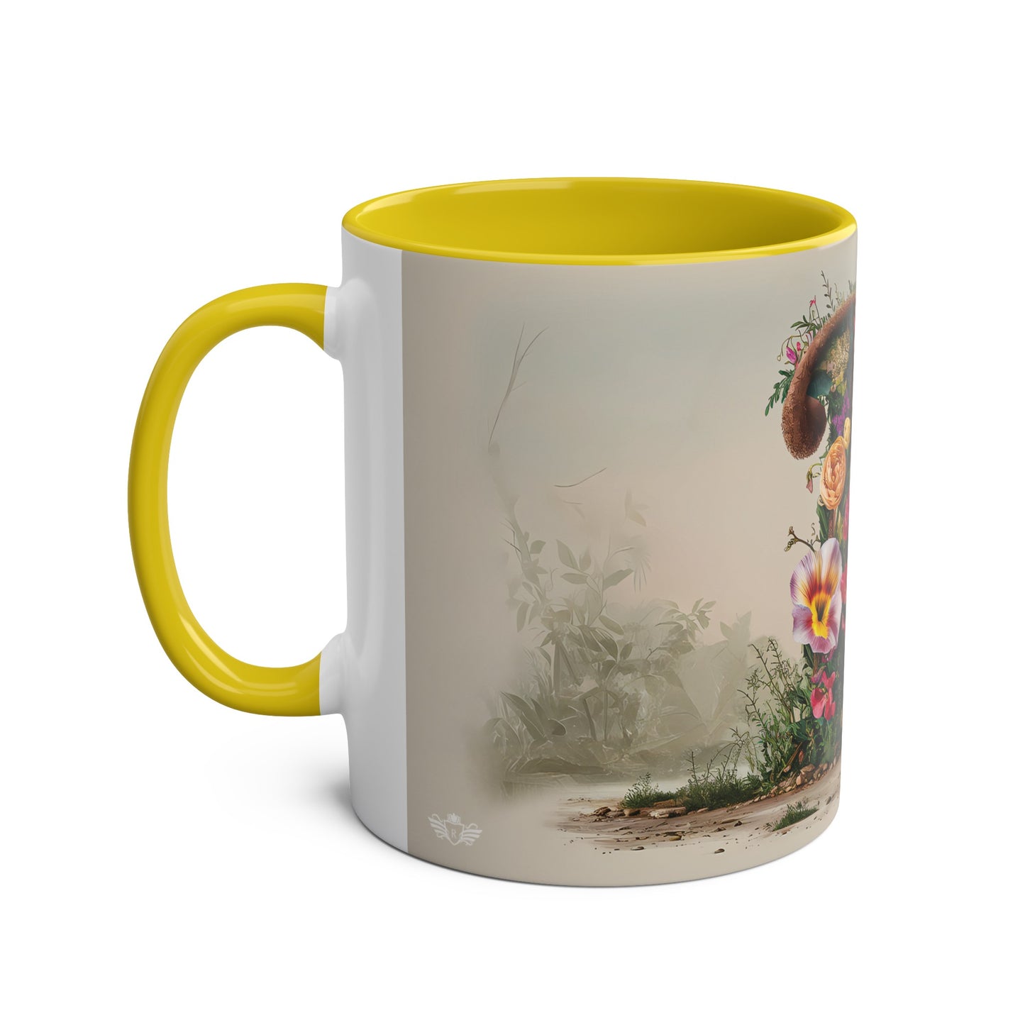 Floral Fantasy Two-Tone Ceramic Mug with Letter P Yellow-02