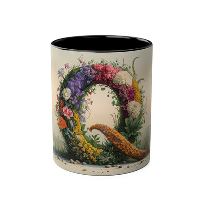 Floral Fantasy Two-Tone Ceramic Mug with Letter Q Black-01