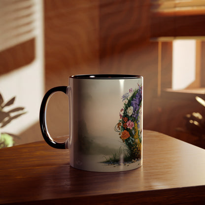 Floral Fantasy Two-Tone Ceramic Mug with Letter Q Black-04