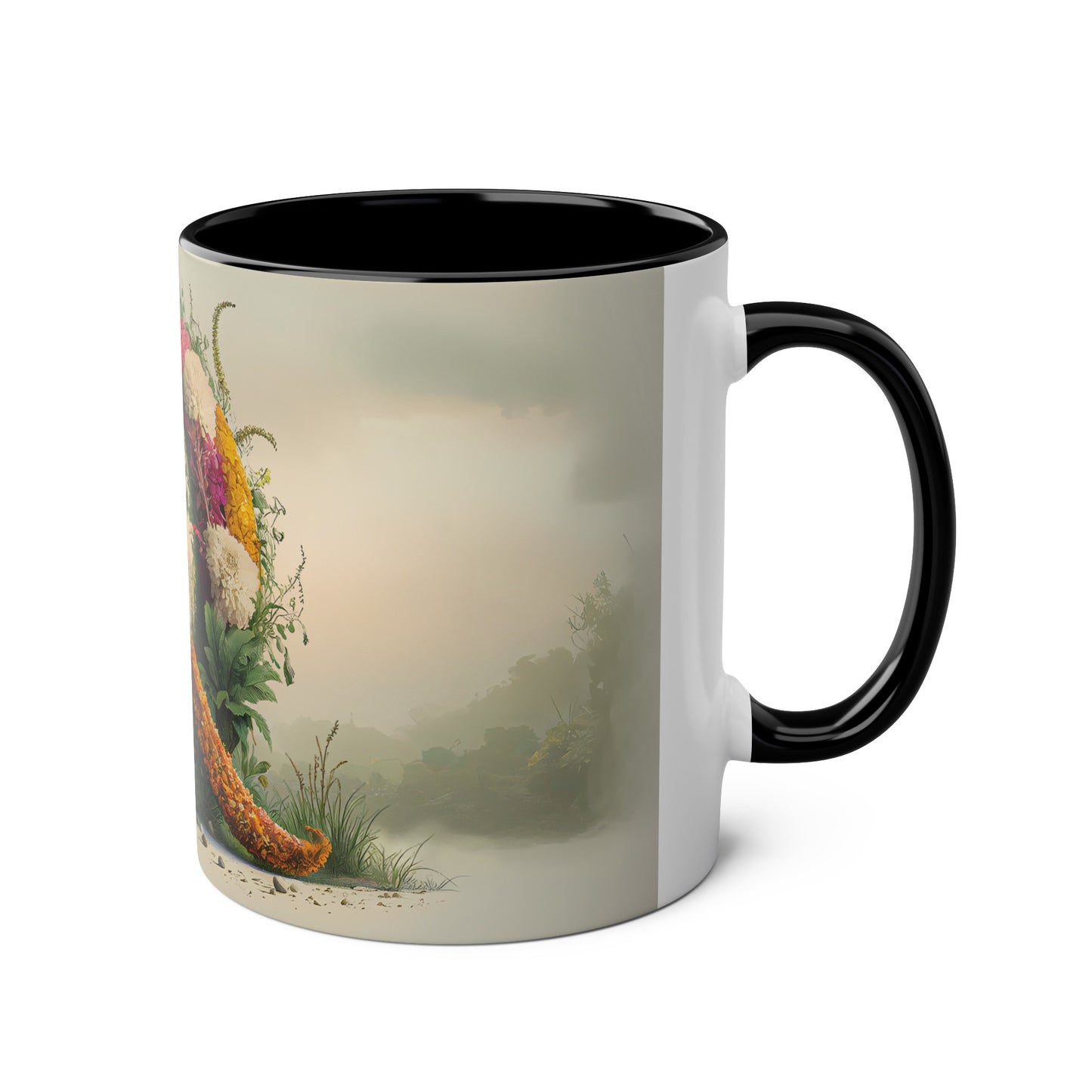 Floral Fantasy Two-Tone Ceramic Mug with Letter Q Black-03