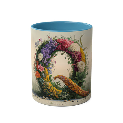 Floral Fantasy Two-Tone Ceramic Mug with Letter Q Blue-01