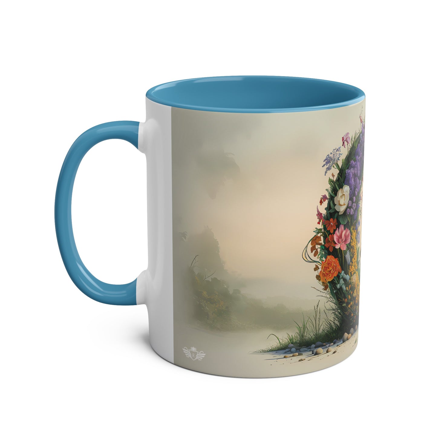 Floral Fantasy Two-Tone Ceramic Mug with Letter Q Blue-02