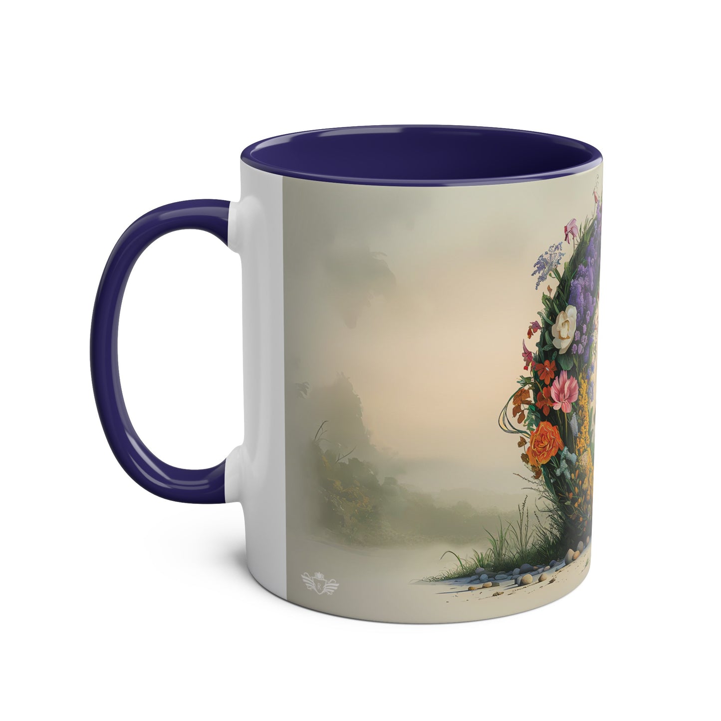 Floral Fantasy Two-Tone Ceramic Mug with Letter Q Dark Blue-02