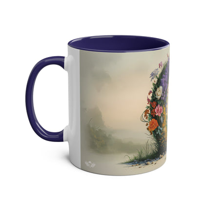 Floral Fantasy Two-Tone Ceramic Mug with Letter Q Dark Blue-02