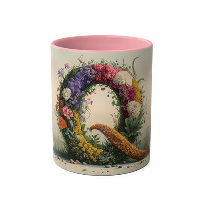 Floral Fantasy Two-Tone Ceramic Mug with Letter Q Pink-01