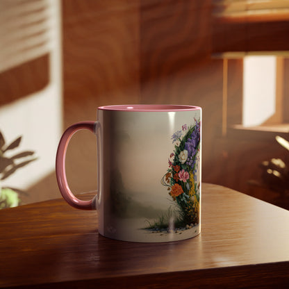 Floral Fantasy Two-Tone Ceramic Mug with Letter Q Pink-04