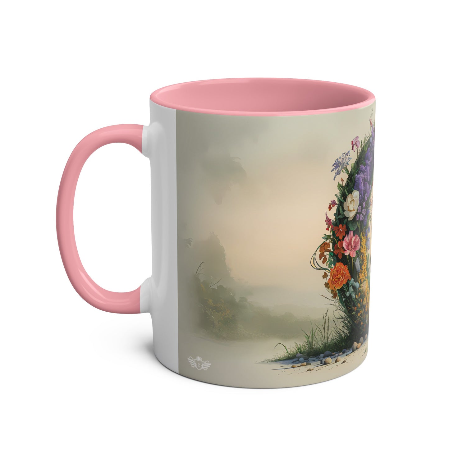 Floral Fantasy Two-Tone Ceramic Mug with Letter Q Pink-02