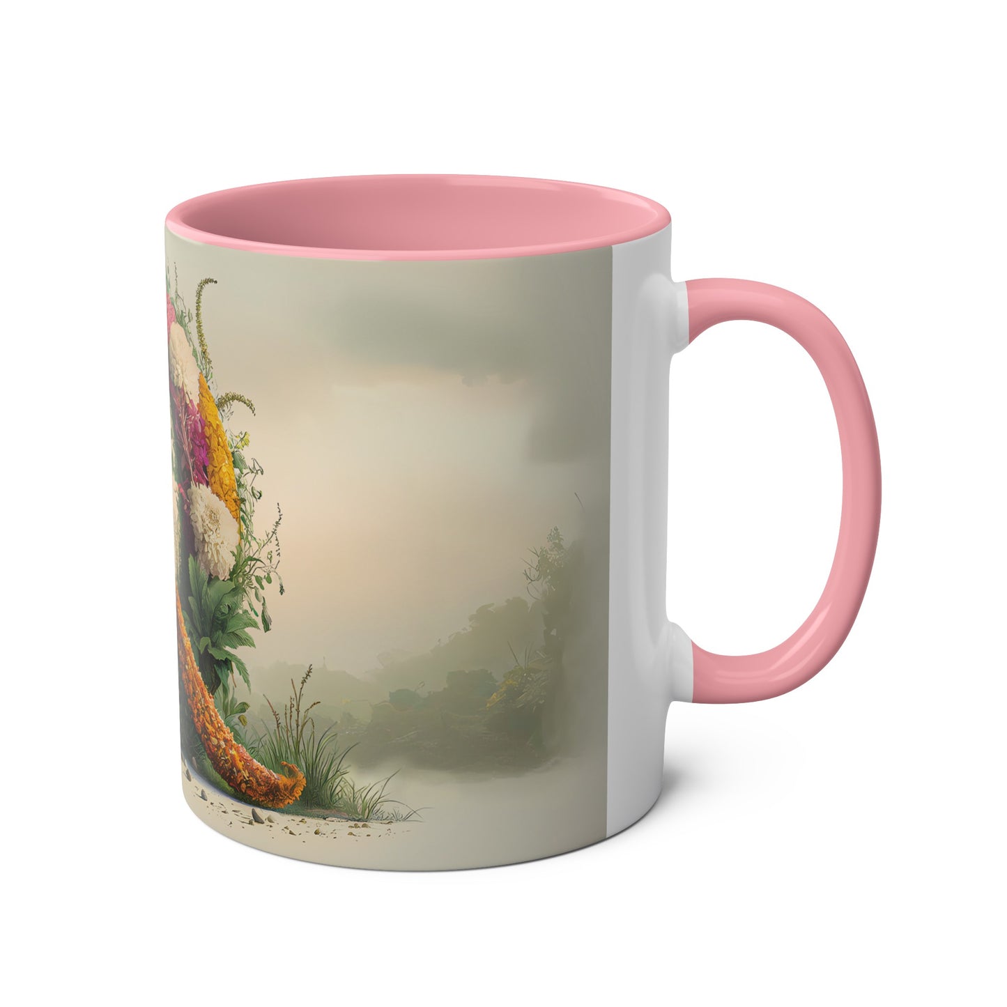 Floral Fantasy Two-Tone Ceramic Mug with Letter Q Pink-03