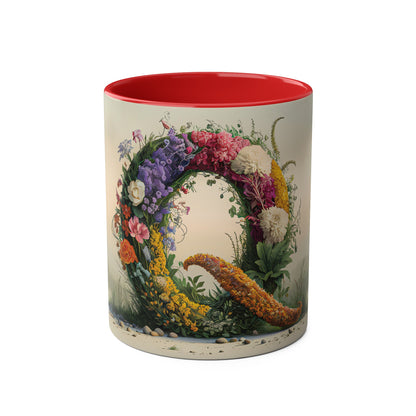 Floral Fantasy Two-Tone Ceramic Mug with Letter Q Red-01