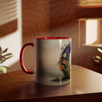 Floral Fantasy Two-Tone Ceramic Mug with Letter Q Red-04