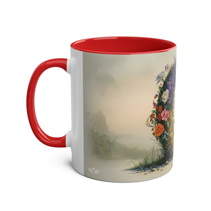 Floral Fantasy Two-Tone Ceramic Mug with Letter Q Red-02