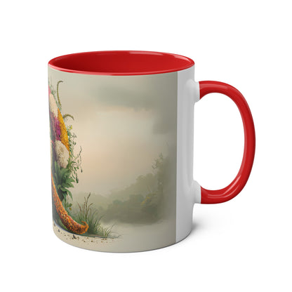 Floral Fantasy Two-Tone Ceramic Mug with Letter Q Red-03