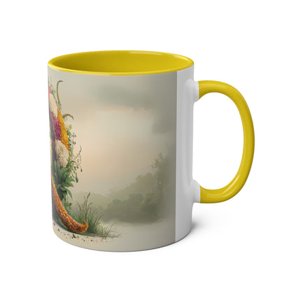 Floral Fantasy Two-Tone Ceramic Mug with Letter Q Yellow-03