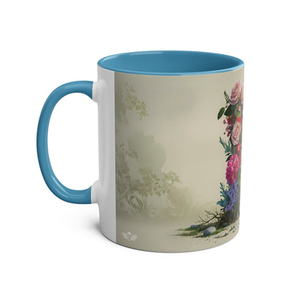 Floral Fantasy Two-Tone Ceramic Mug with Letter R Blue-02