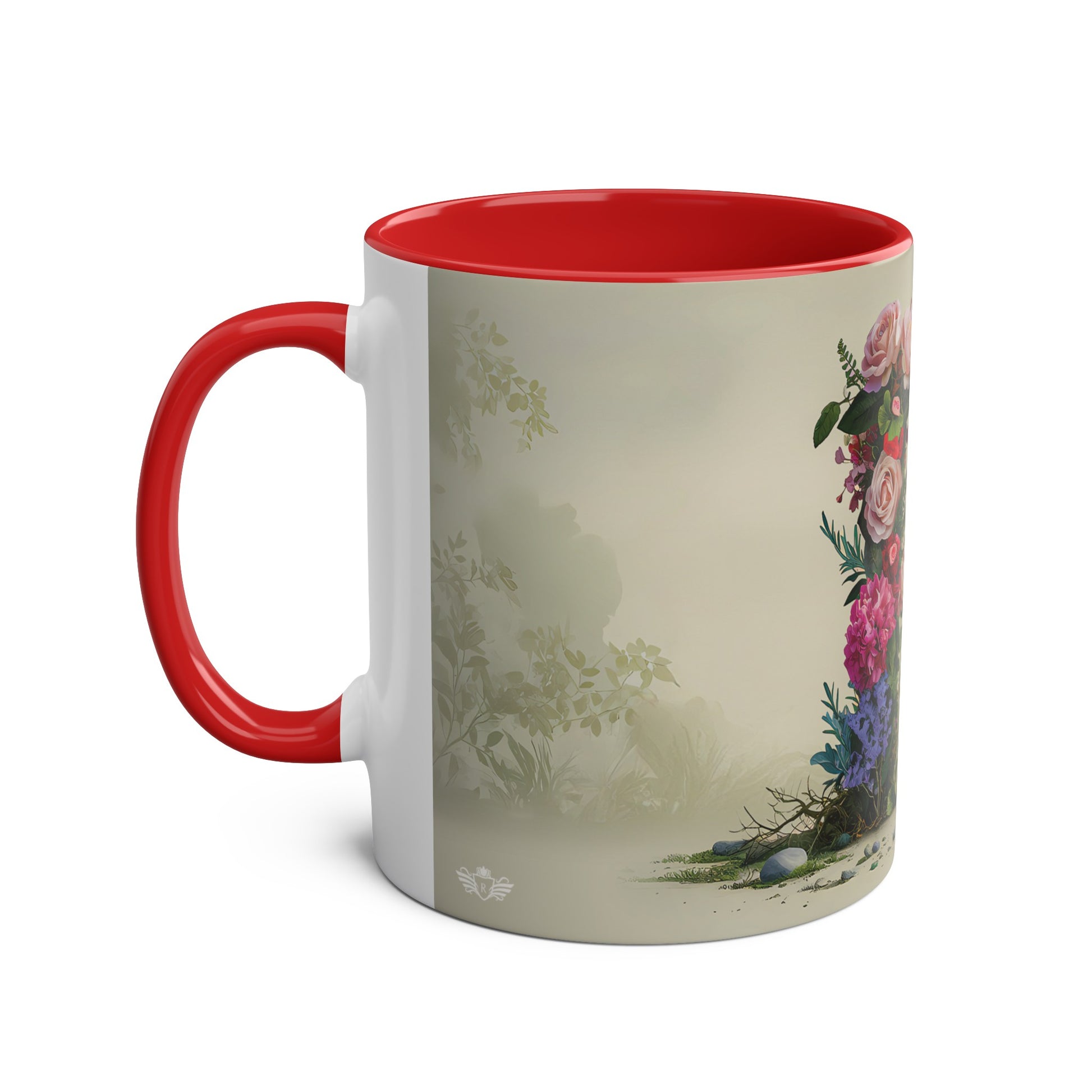 Floral Fantasy Two-Tone Ceramic Mug with Letter R Red-02